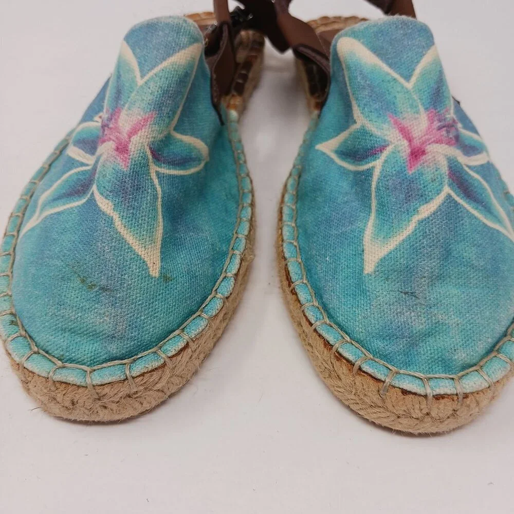 Sundias Espadrille Sandals Floral Canvas Leather Straps Size EU 38